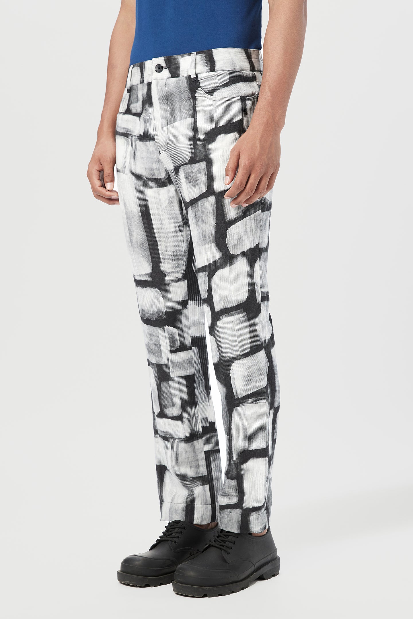 Regular Fit Trousers with All-Over Abstract Check Print