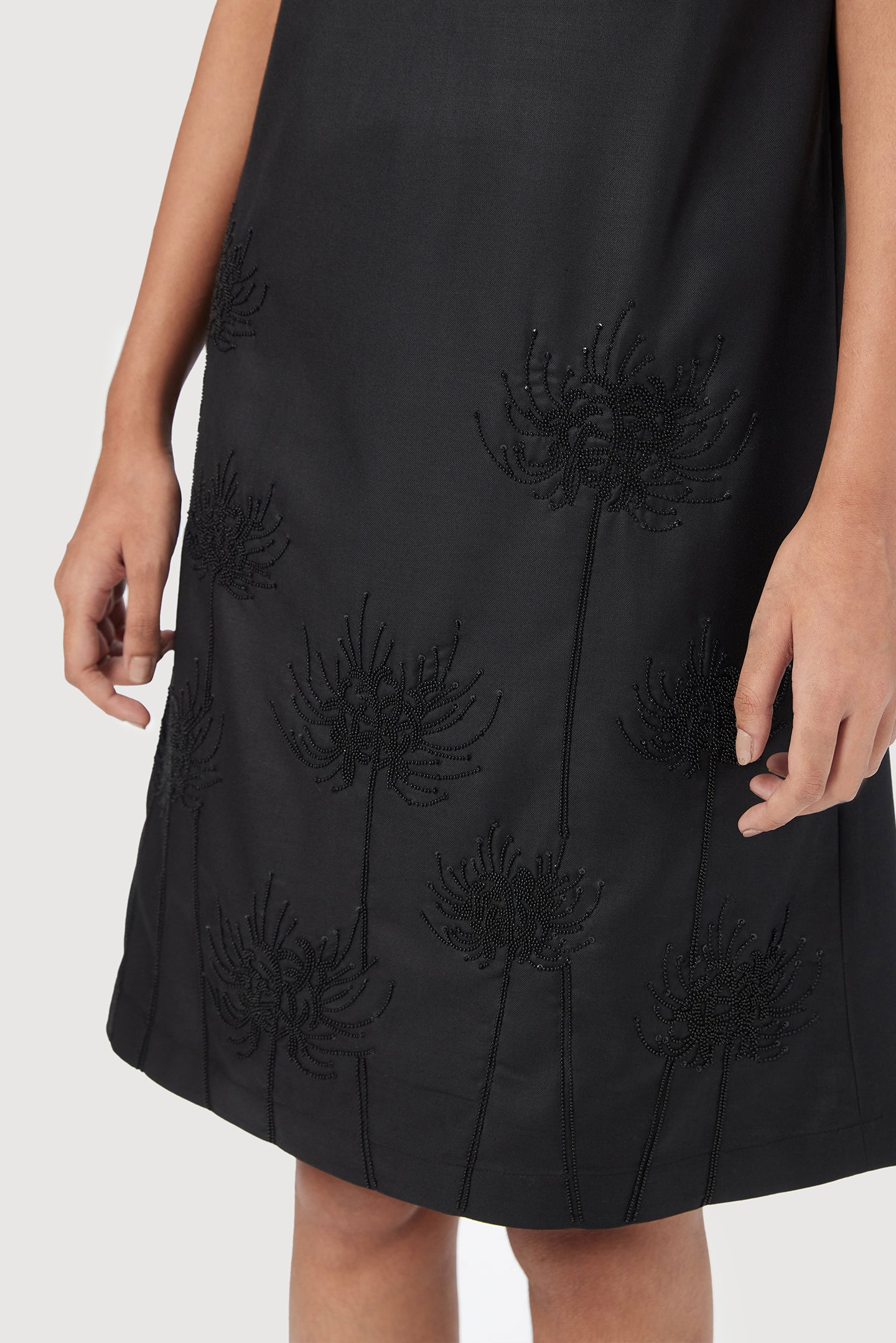 A-Line Sleeveless Dress with Chrysanthemum Beads Embroidery