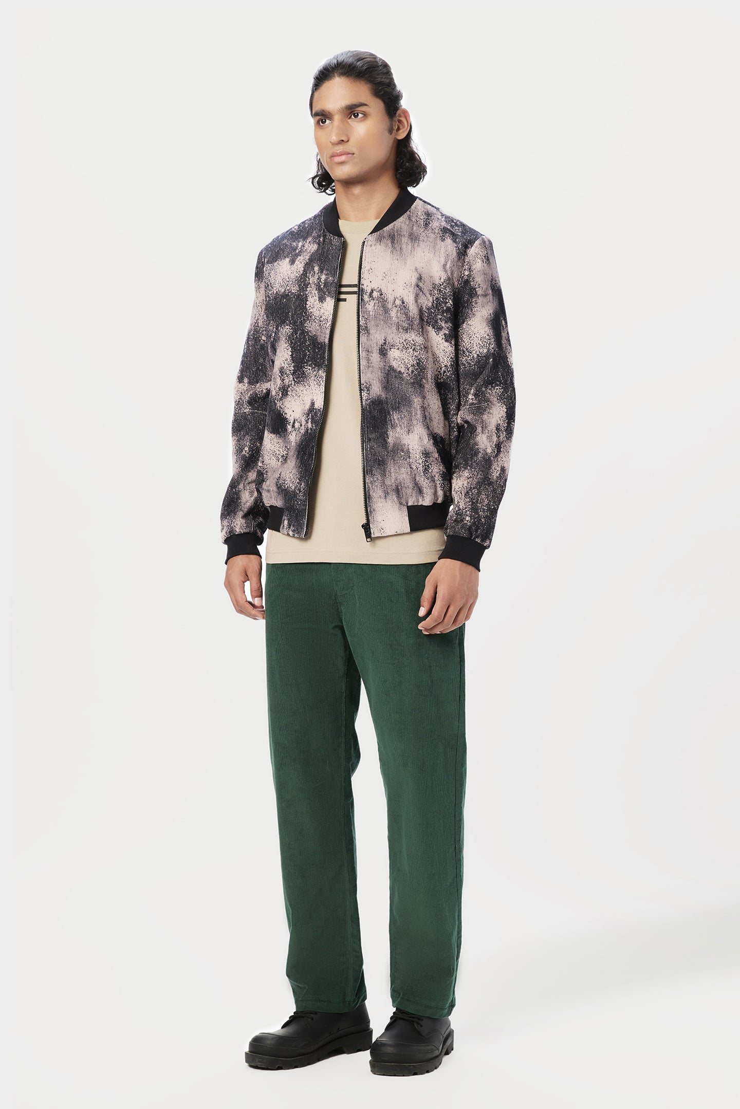 Easy Fit Bomber Jacket with Front Zipper Detail and All-Over Textured Print