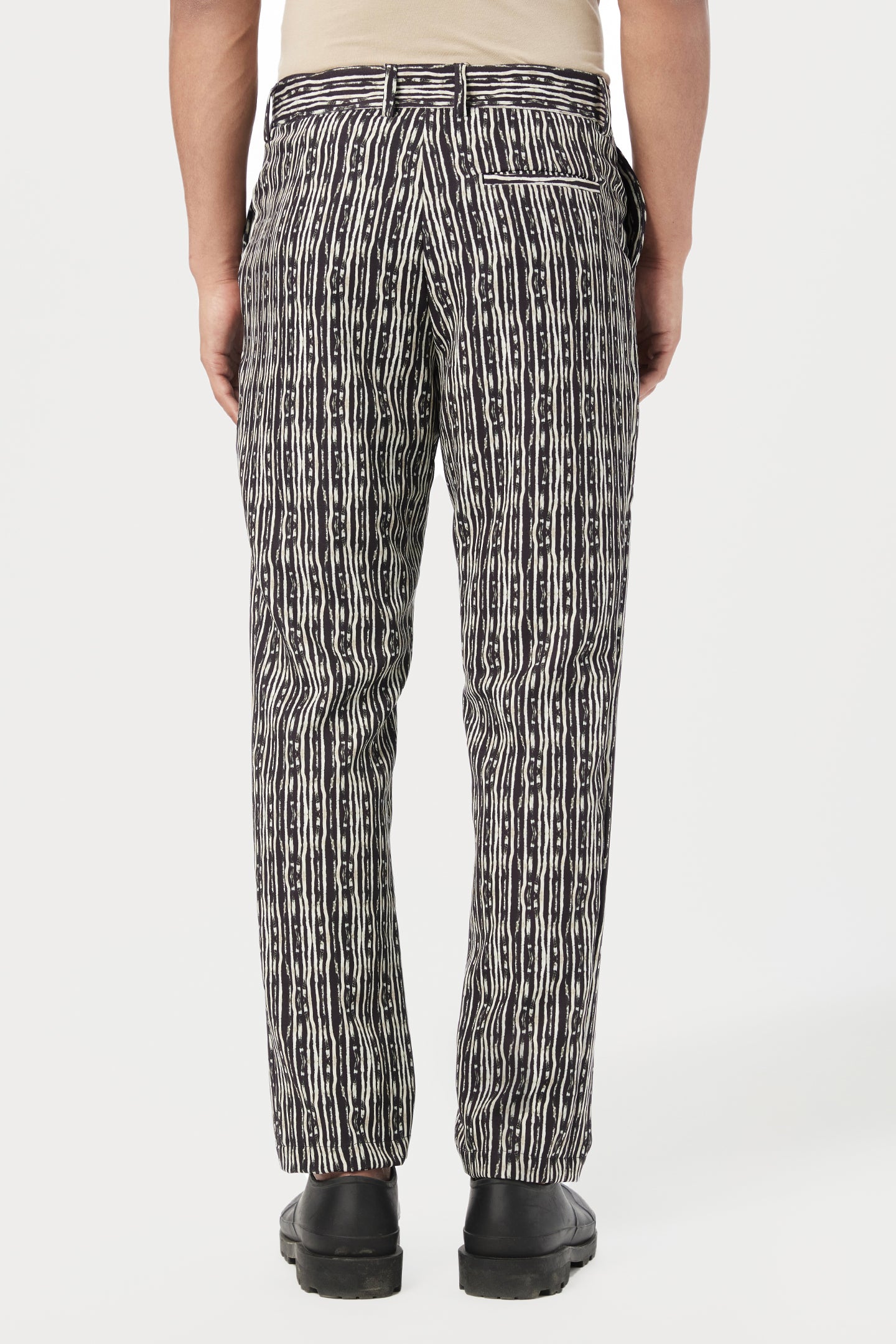 Classic Fit Trousers with All-Over Thin Textured Stripes Print