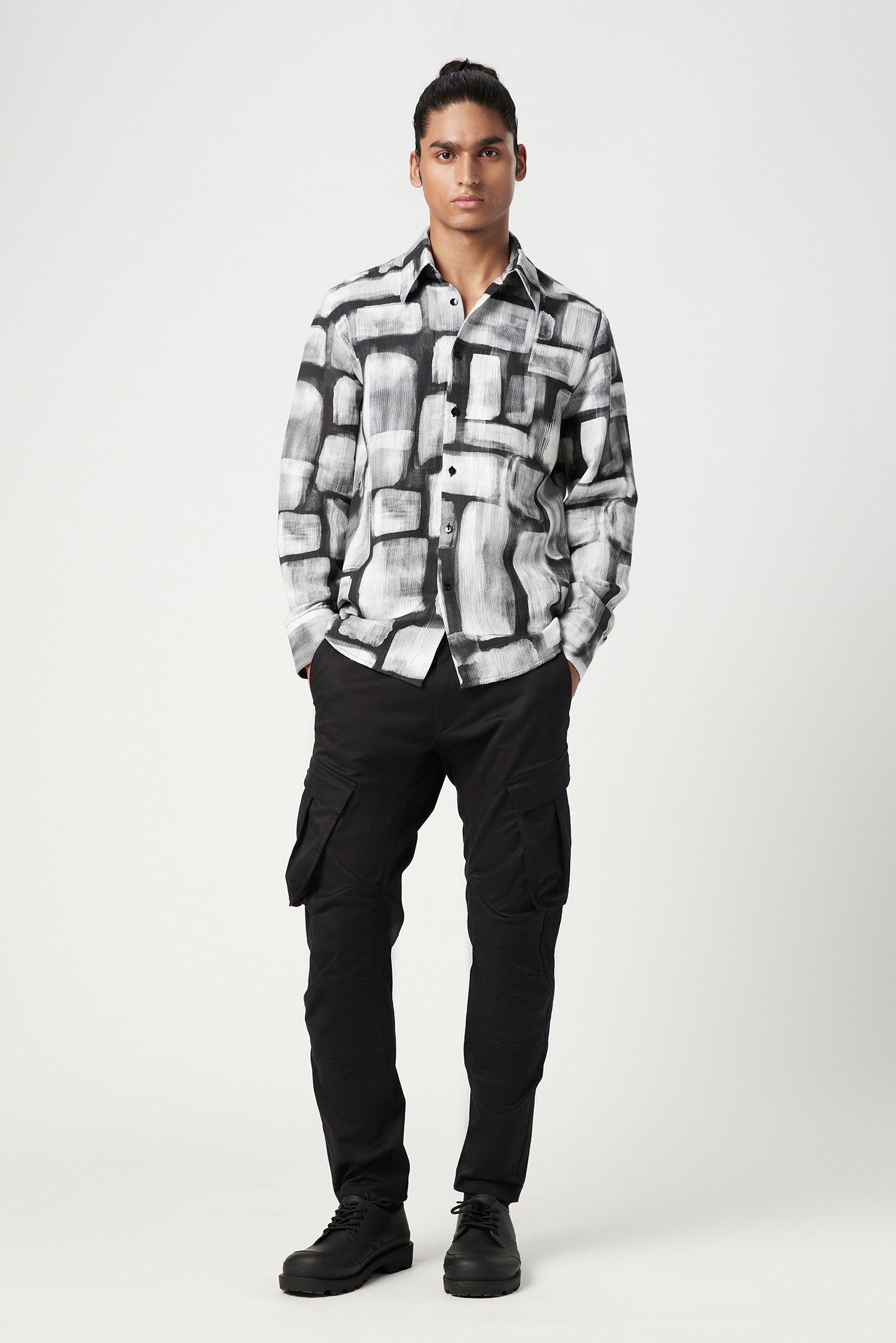 Easy Fit Button-Down Shirt in an All-Over Abstract Check Print