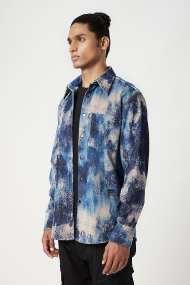 Relaxed Fit Button-Up Shirt with All-Over Textured Print - Genes Lecoanet Hemant