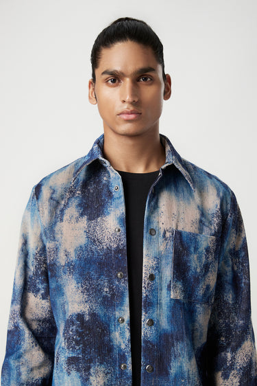 Relaxed Fit Button-Up Shirt with All-Over Textured Print - Genes Lecoanet Hemant
