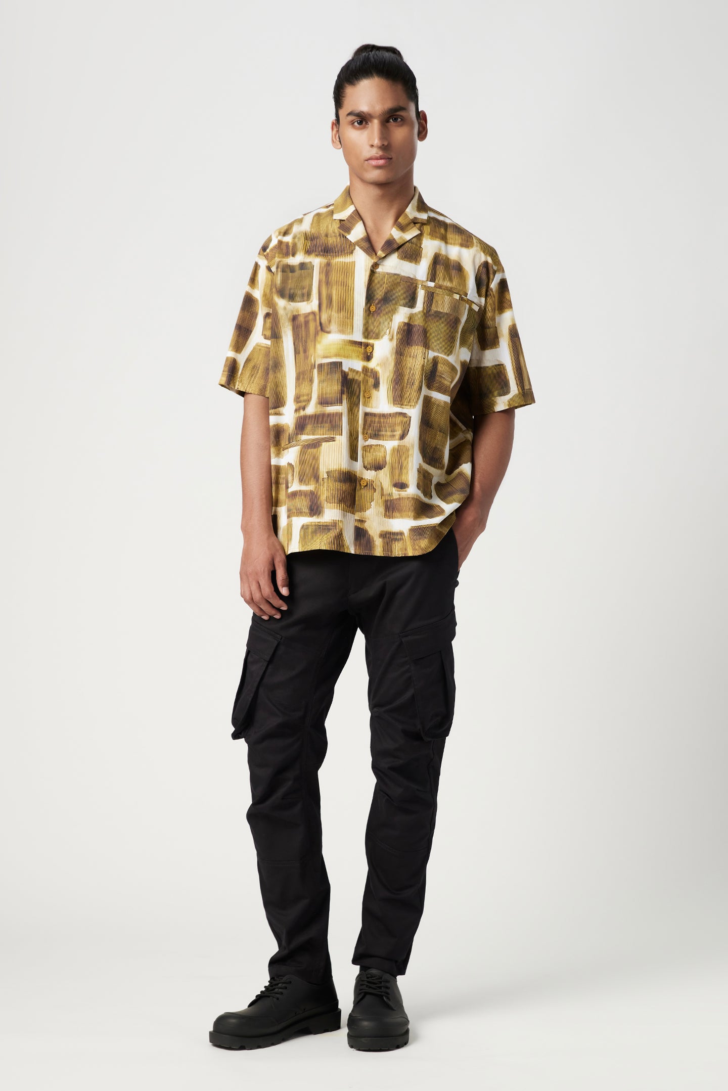 Easy Fit Half Sleeve Collar Shirt in an All-Over Abstract Check Print