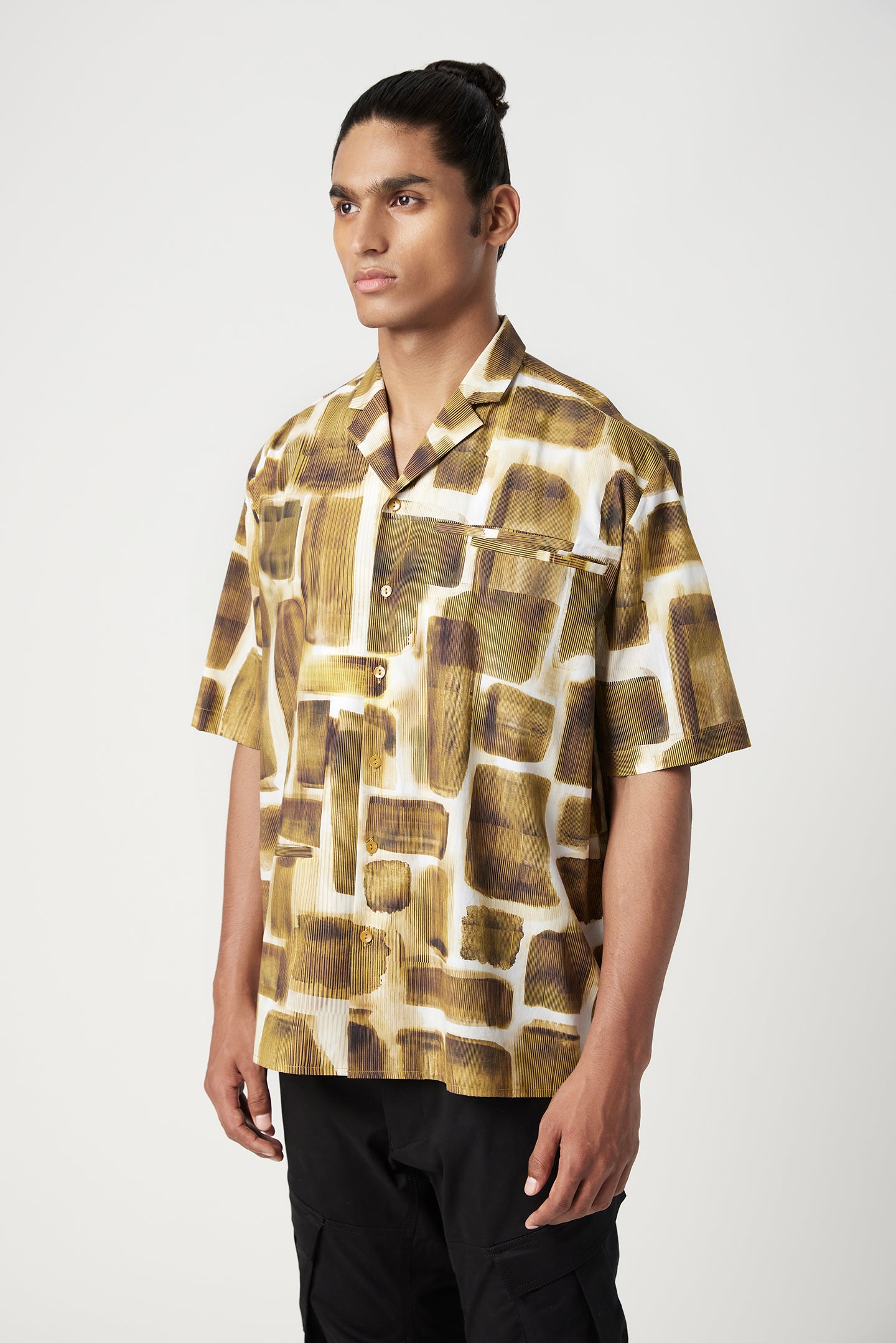 Easy Fit Half Sleeve Collar Shirt in an All-Over Abstract Check Print
