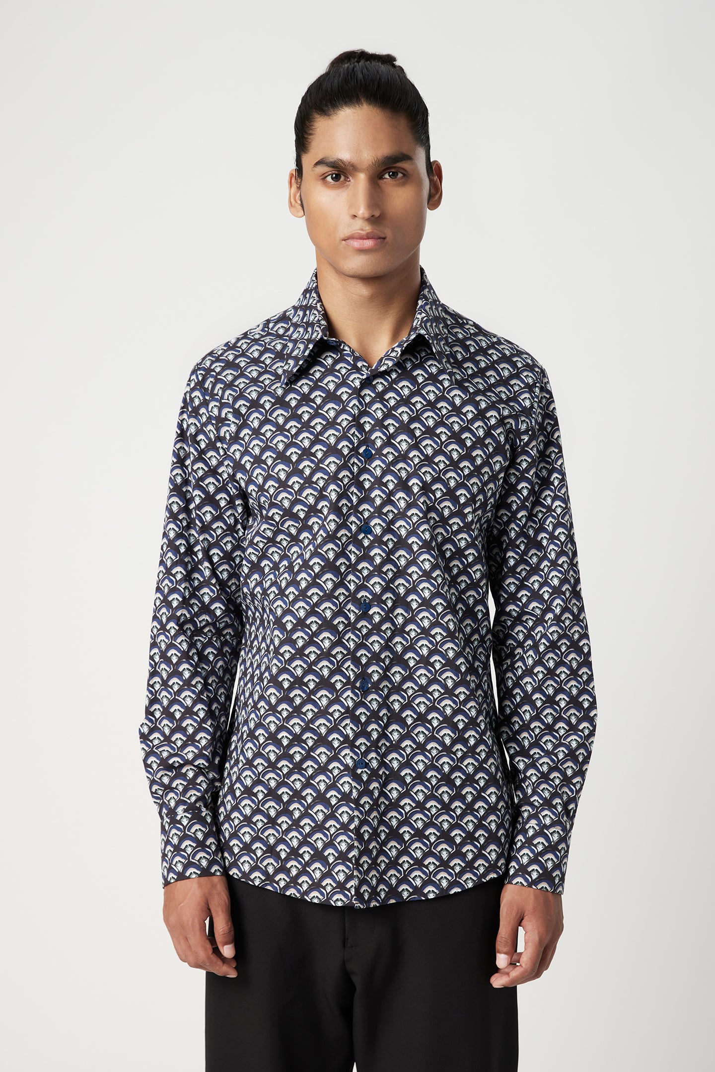Regular Fit Button-Down Shirt in an All-Over Scallop Print