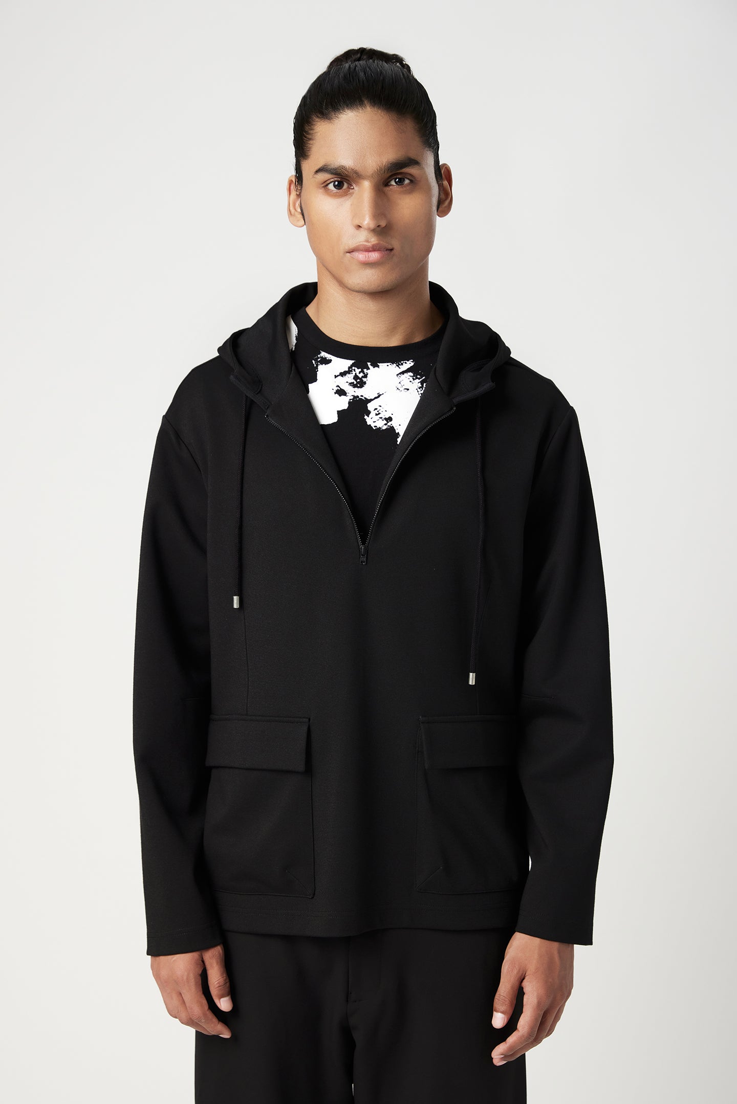 Relaxed Fit Hoodie with Front Flap Pocket and Zipper Opening Detail