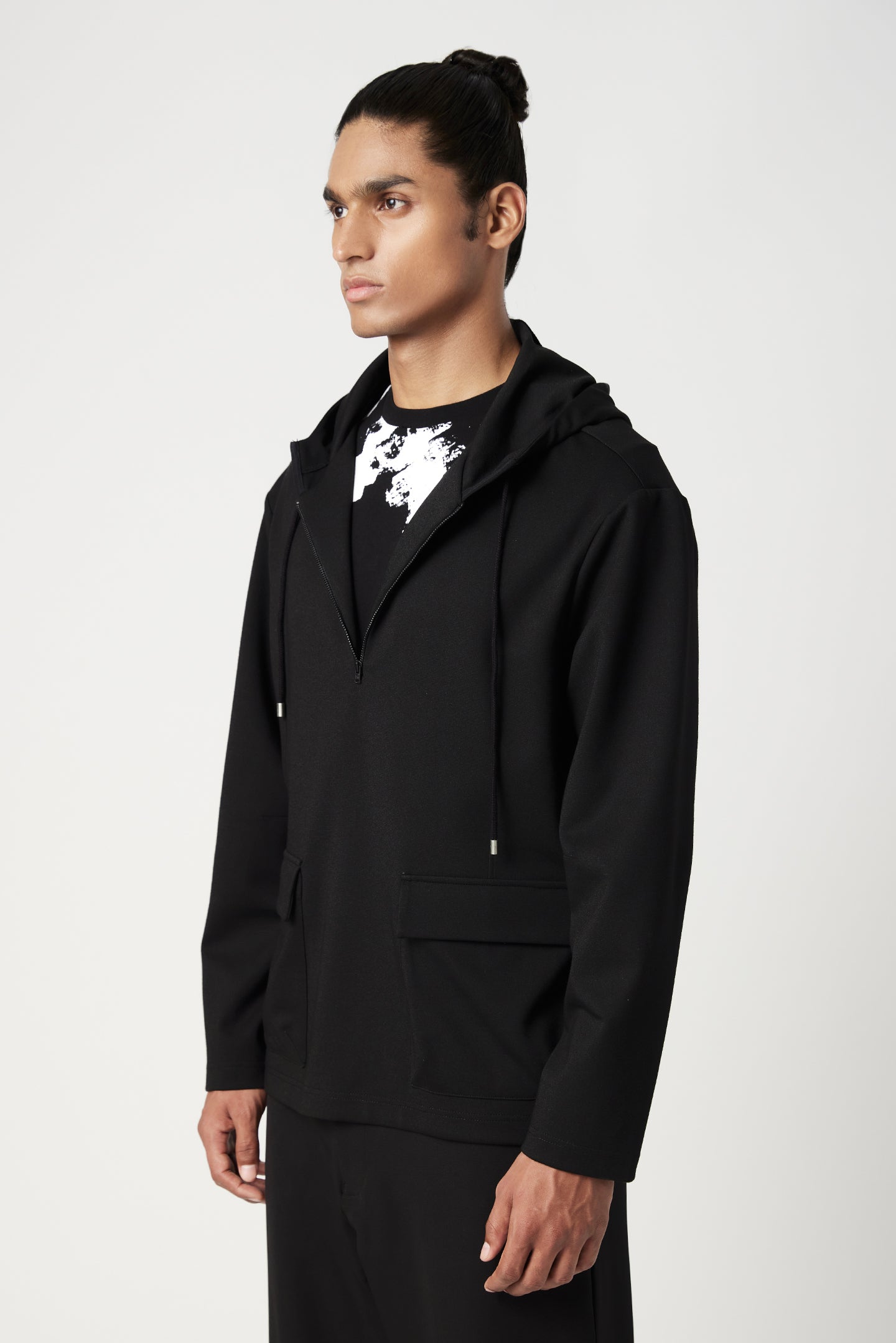 Relaxed Fit Hoodie with Front Flap Pocket and Zipper Opening Detail