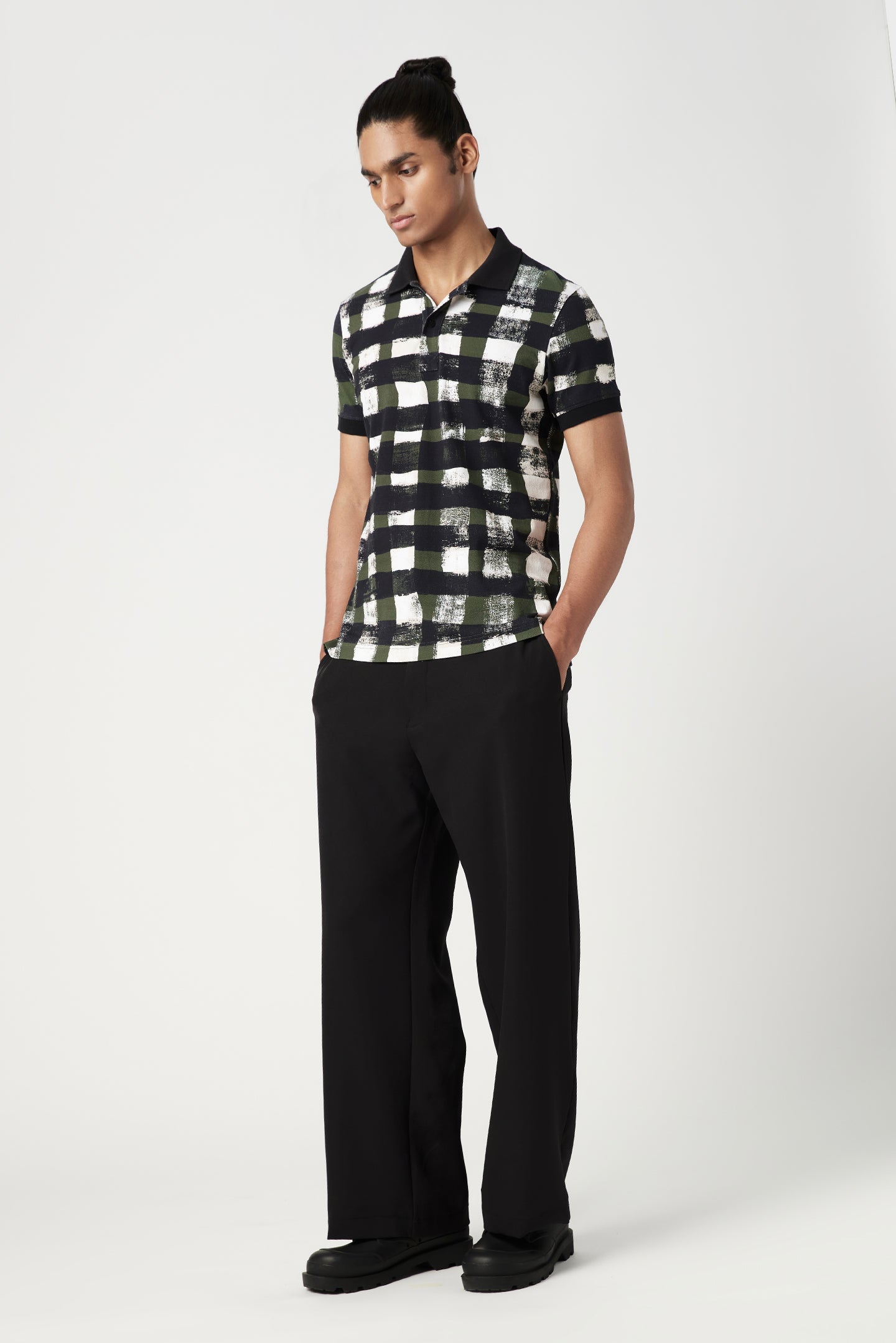 Regular Fit Polo T-Shirt with All-Over Large Check Print