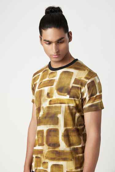 Regular Fit T-Shirt in All-Over Abstract Check Print - Genes Lecoanet Hemant