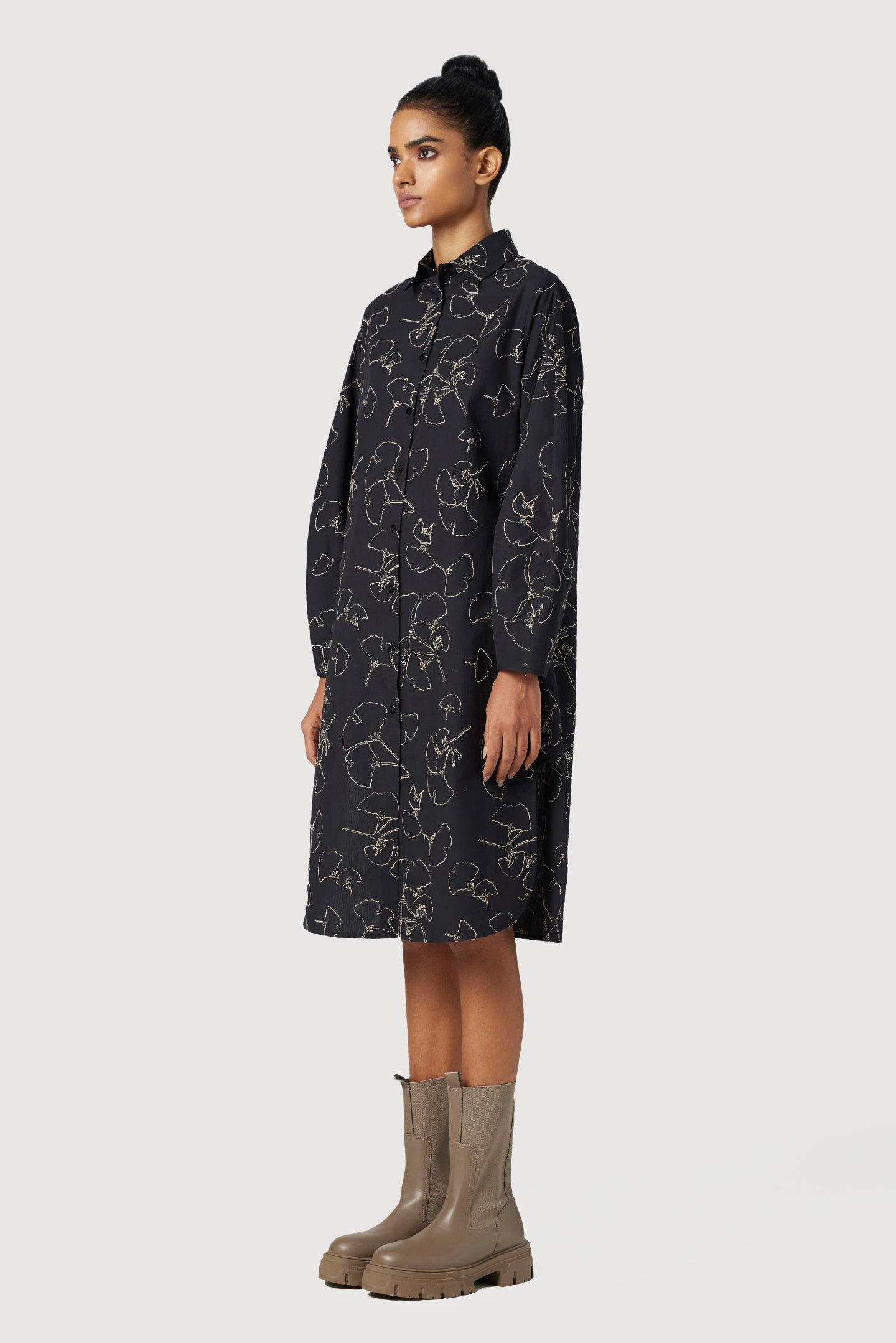 A-Line Shirt Dress with High-Low Rounded Hem