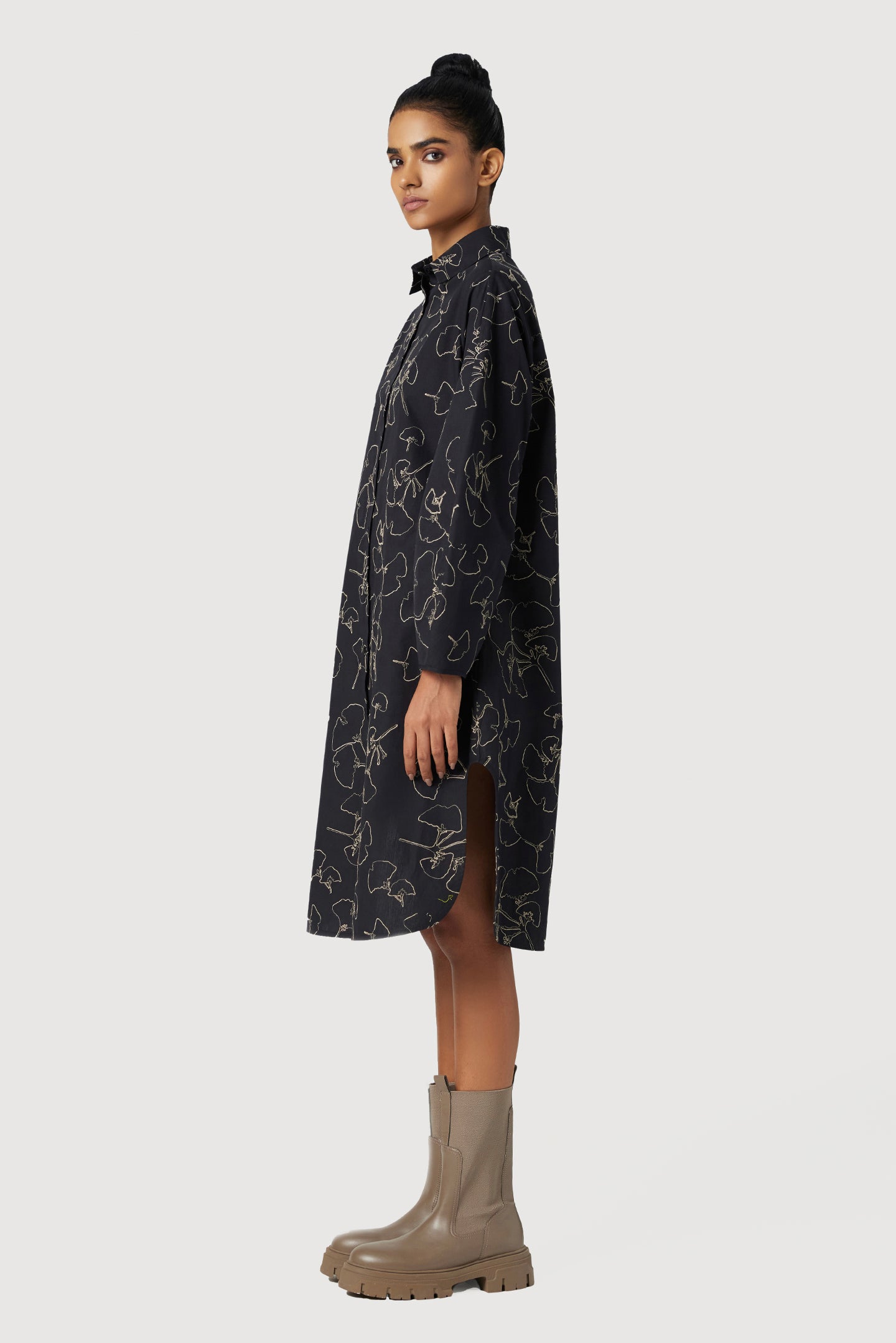 A-Line Shirt Dress with High-Low Rounded Hem