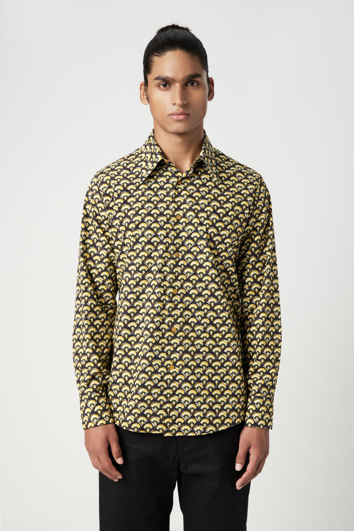 Regular Fit Button-Down Shirt in an All-Over Scallop Print