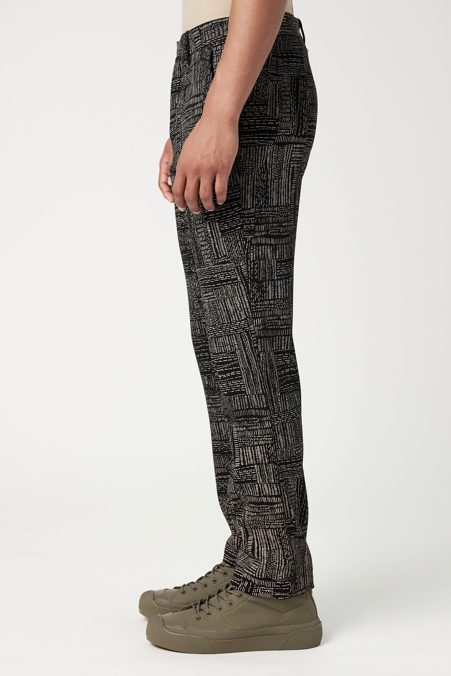 Slim Fit Trousers with All-Over Kantha Print