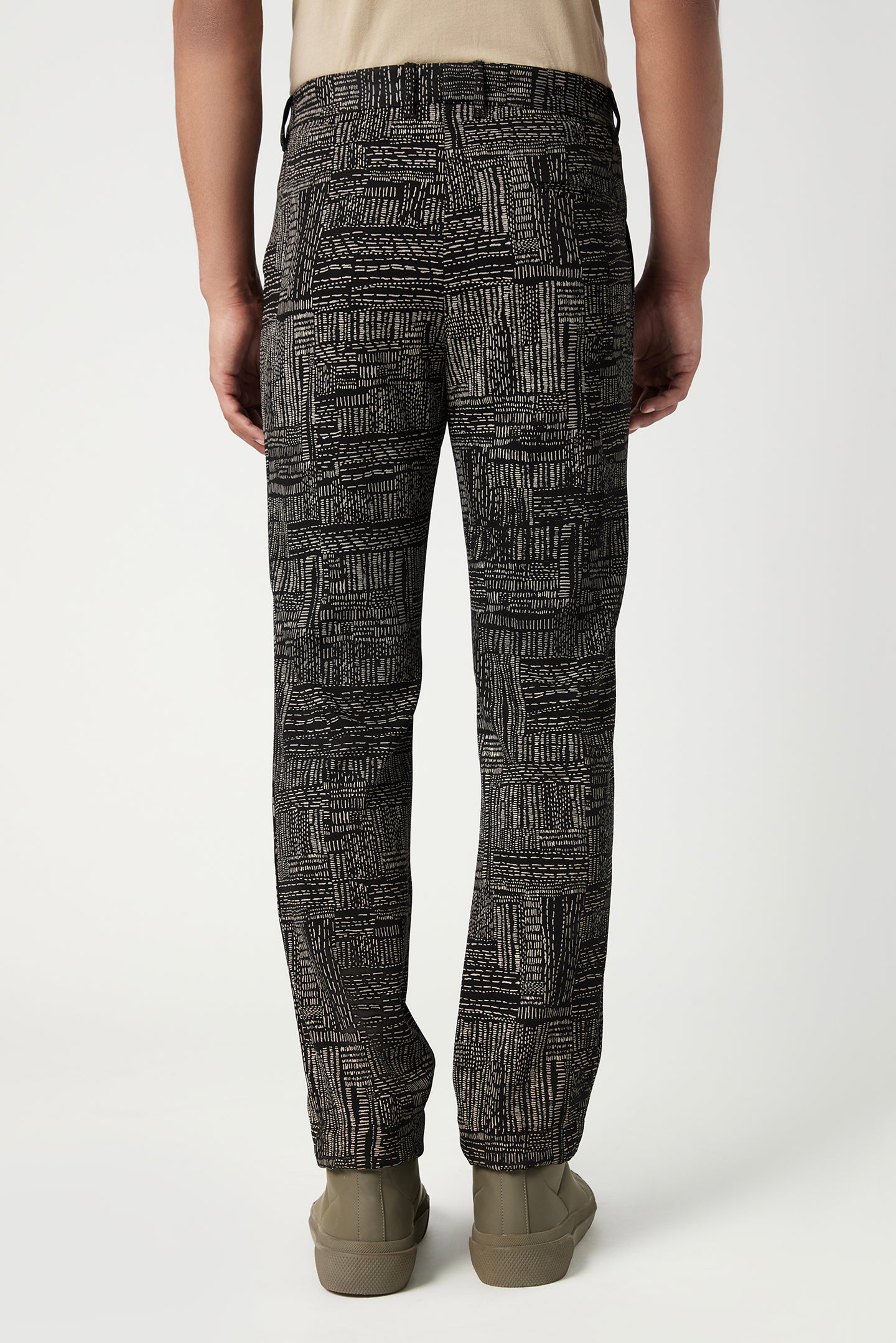 Slim Fit Trousers with All-Over Kantha Print