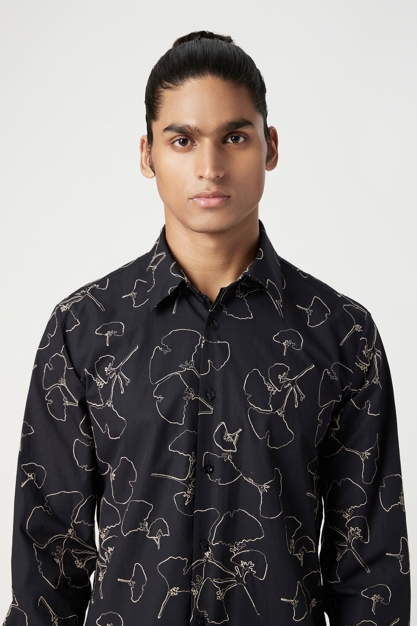 Regular Fit Button-Down Shirt with All-Over Thread Embroidery