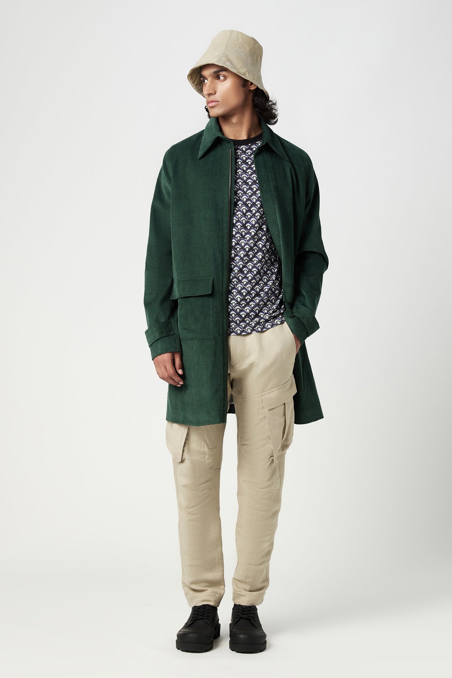 Relaxed Fit Overcoat with Covered Zipper Front