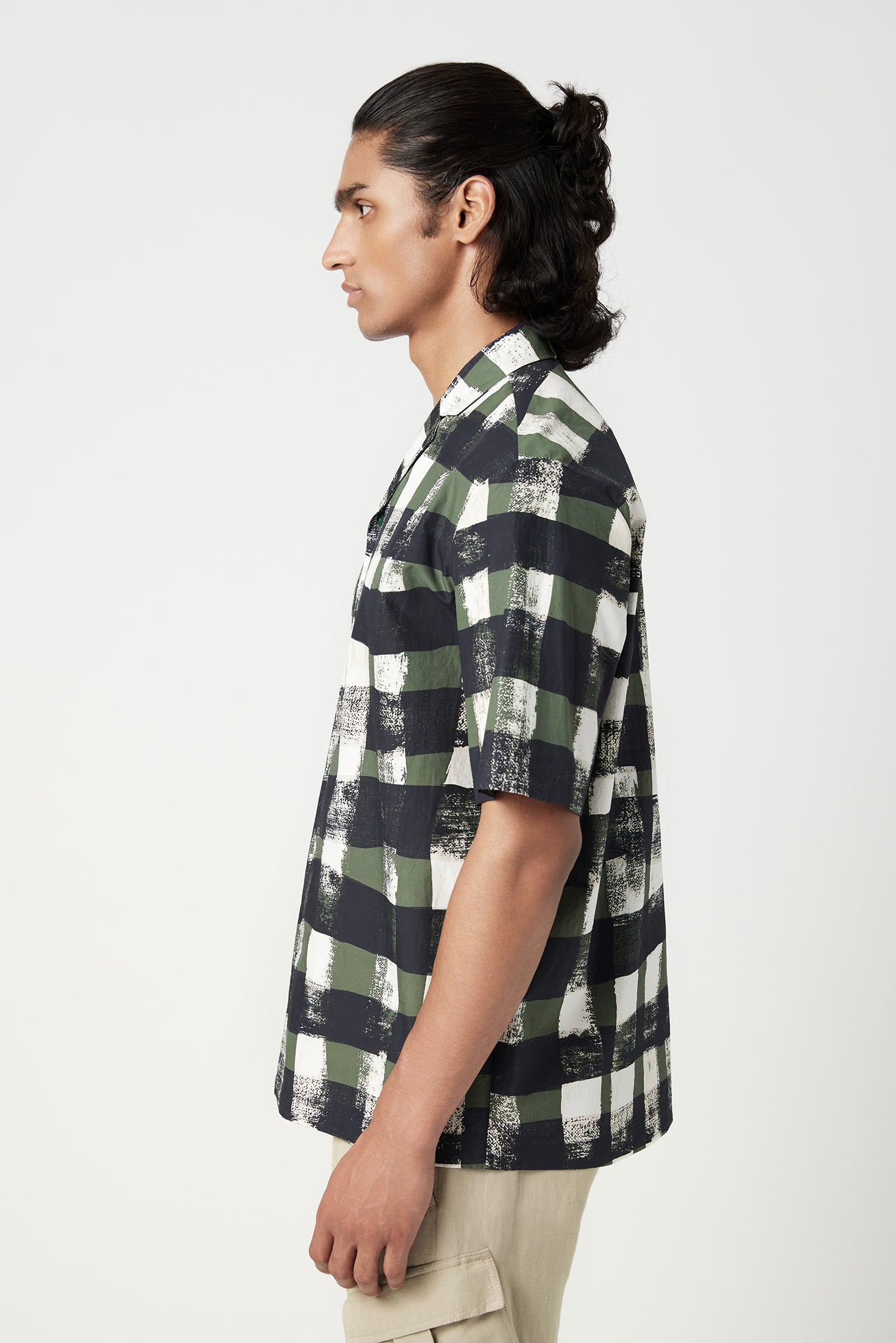 Relaxed Fit Half Sleeve Shirt with All-Over Large Check Print