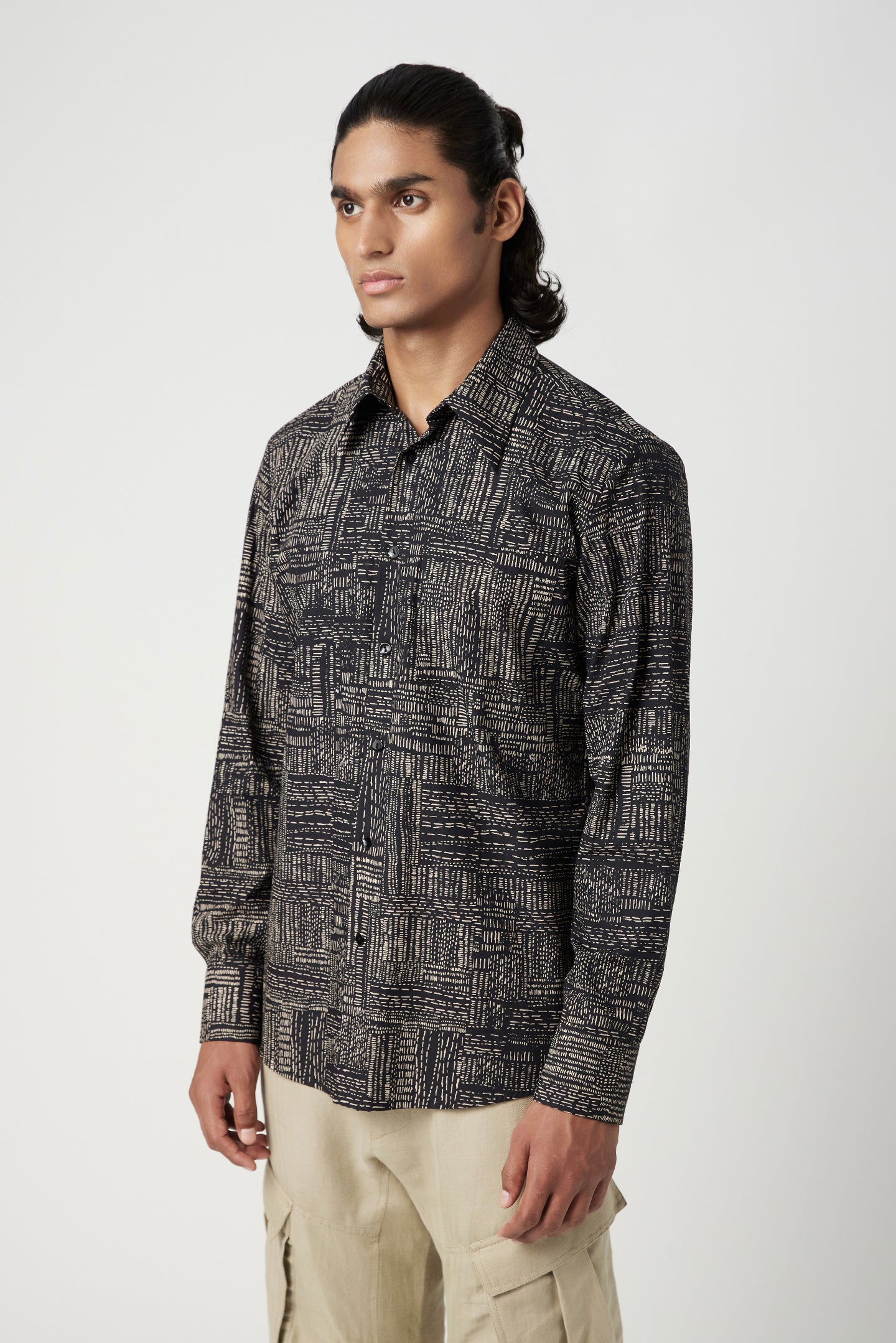 Regular Fit Button-Down Shirt in an All-Over Kantha Print
