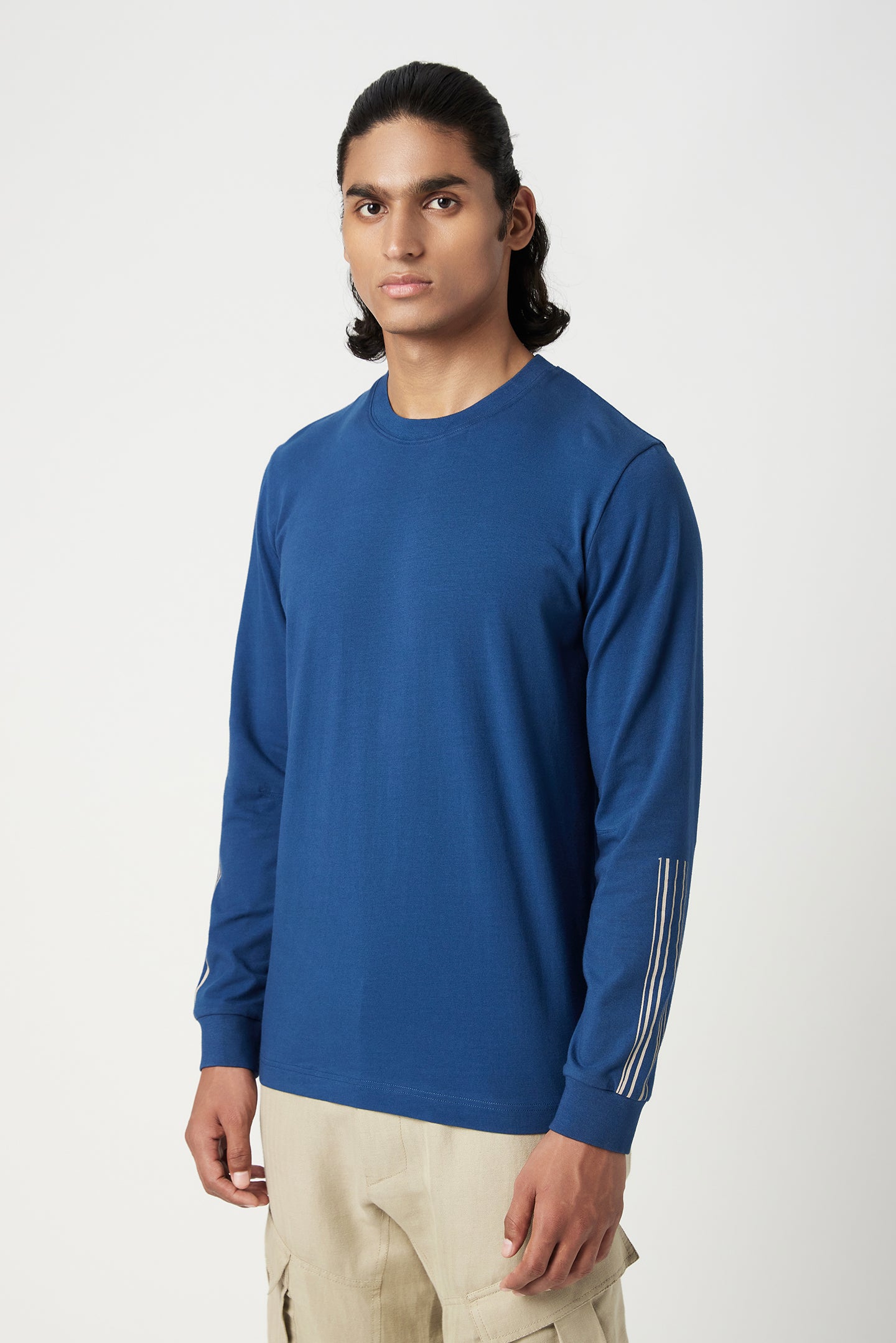 Classic Fit Full Sleeve T-Shirt with Line Print Placement