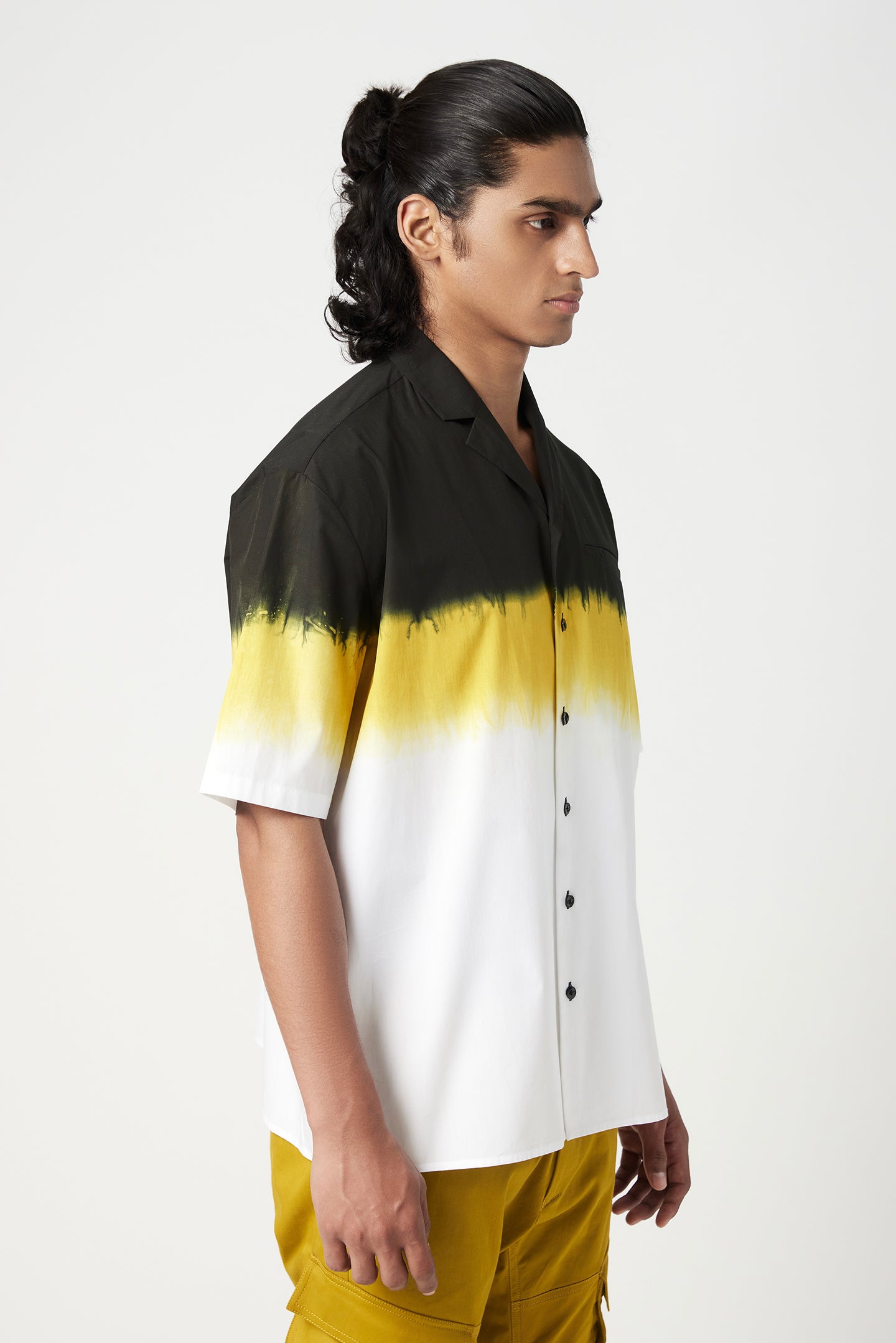 Relaxed Fit Half Sleeve Shirt with Asymmetric Bone Pockets