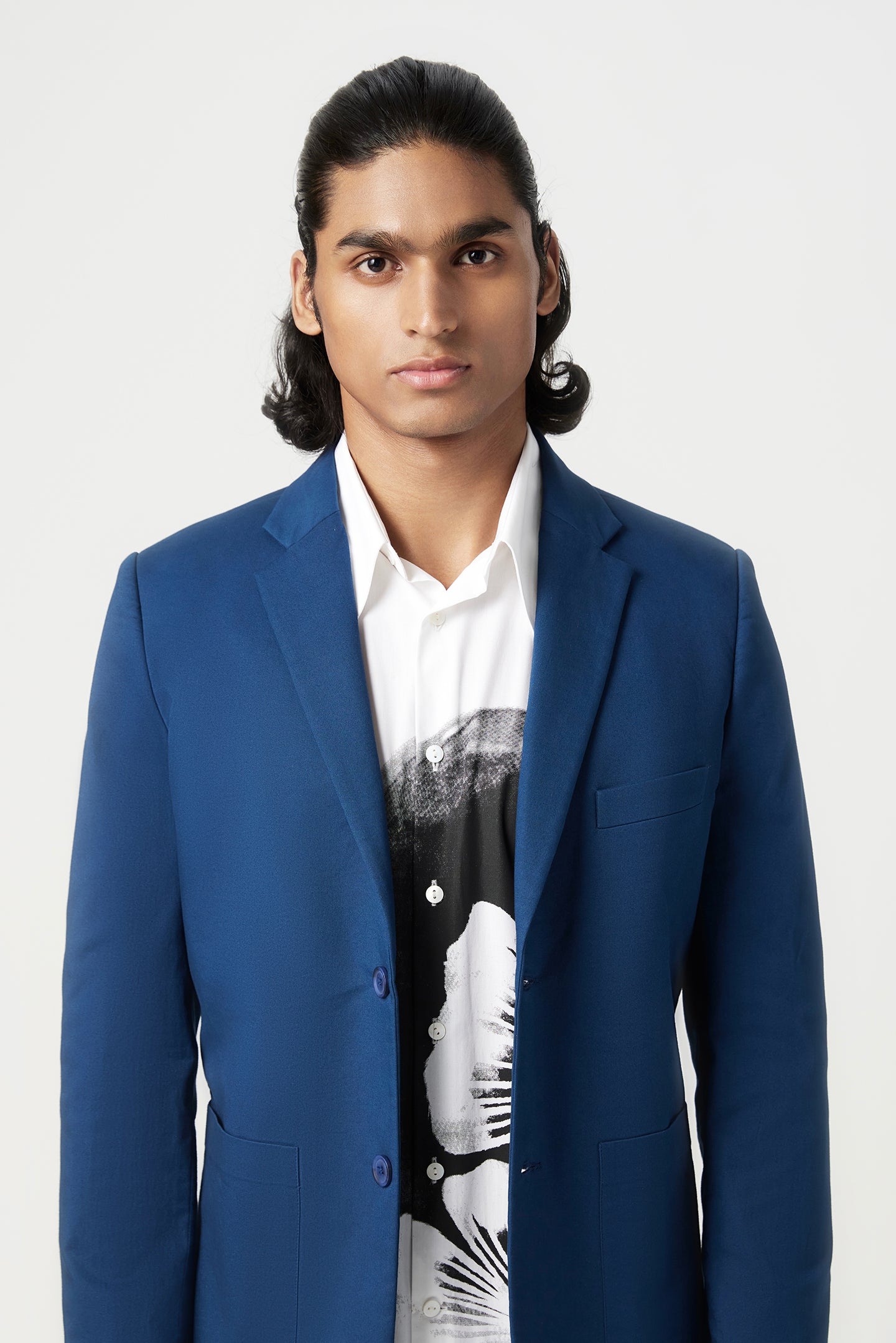 Regular Fit Two-Button Jacket with Scallop Printed Lining