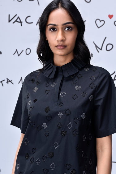 Card Beard Embroidery Regular Fit Top - Black - Genes Online Store