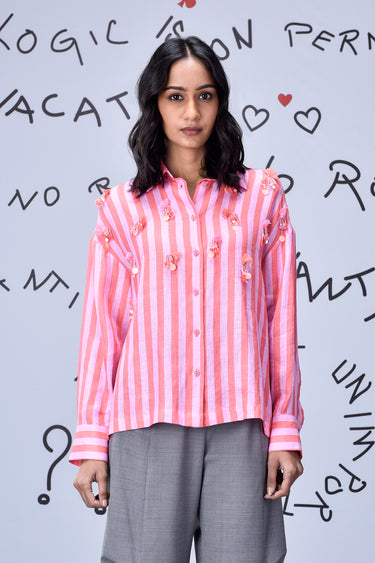 Tassel Embroidery Shirt- Pink coral - Genes Online Store