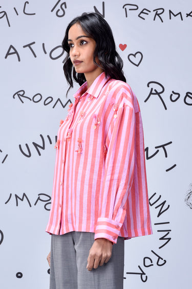 Tassel Embroidery Shirt- Pink coral - Genes Online Store