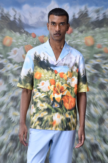 Garden Print Cuban Collar Relax Fit Shirt - Genes Online Store