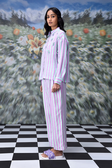 Tassel Embroidery Shirt- Pink green - Genes Online Store