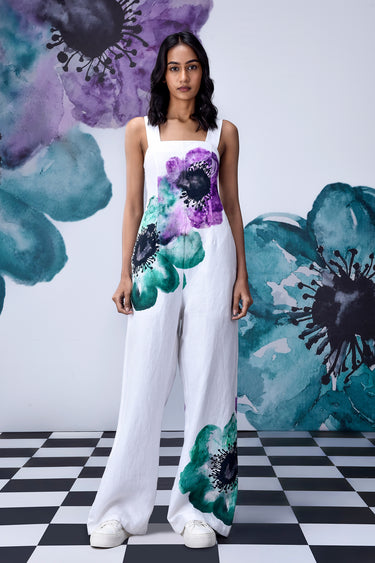 Anemone Flower Semi Fitted Dungaree- White Coral - Genes Online Store