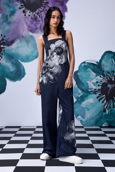 Anemone Flower Semi Fitted Dungaree- Black Grey - Genes Online Store