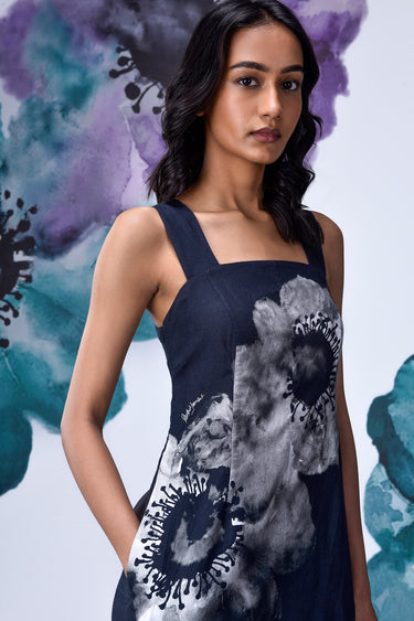 Anemone Flower Semi Fitted Dungaree- Black Grey - Genes Online Store