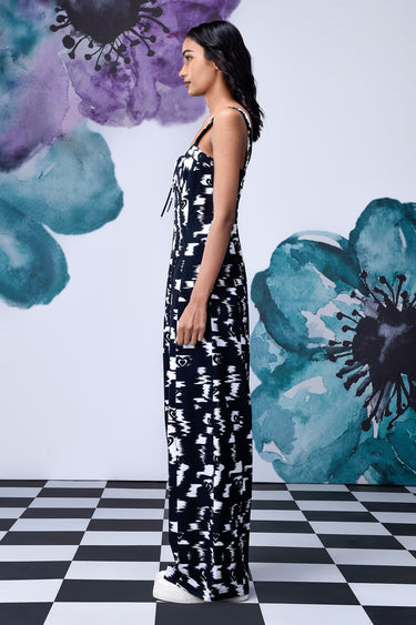 Ikkat Check Dungaree- Black - Genes Online Store