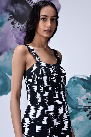 Ikkat Check Dungaree- Black - Genes Online Store