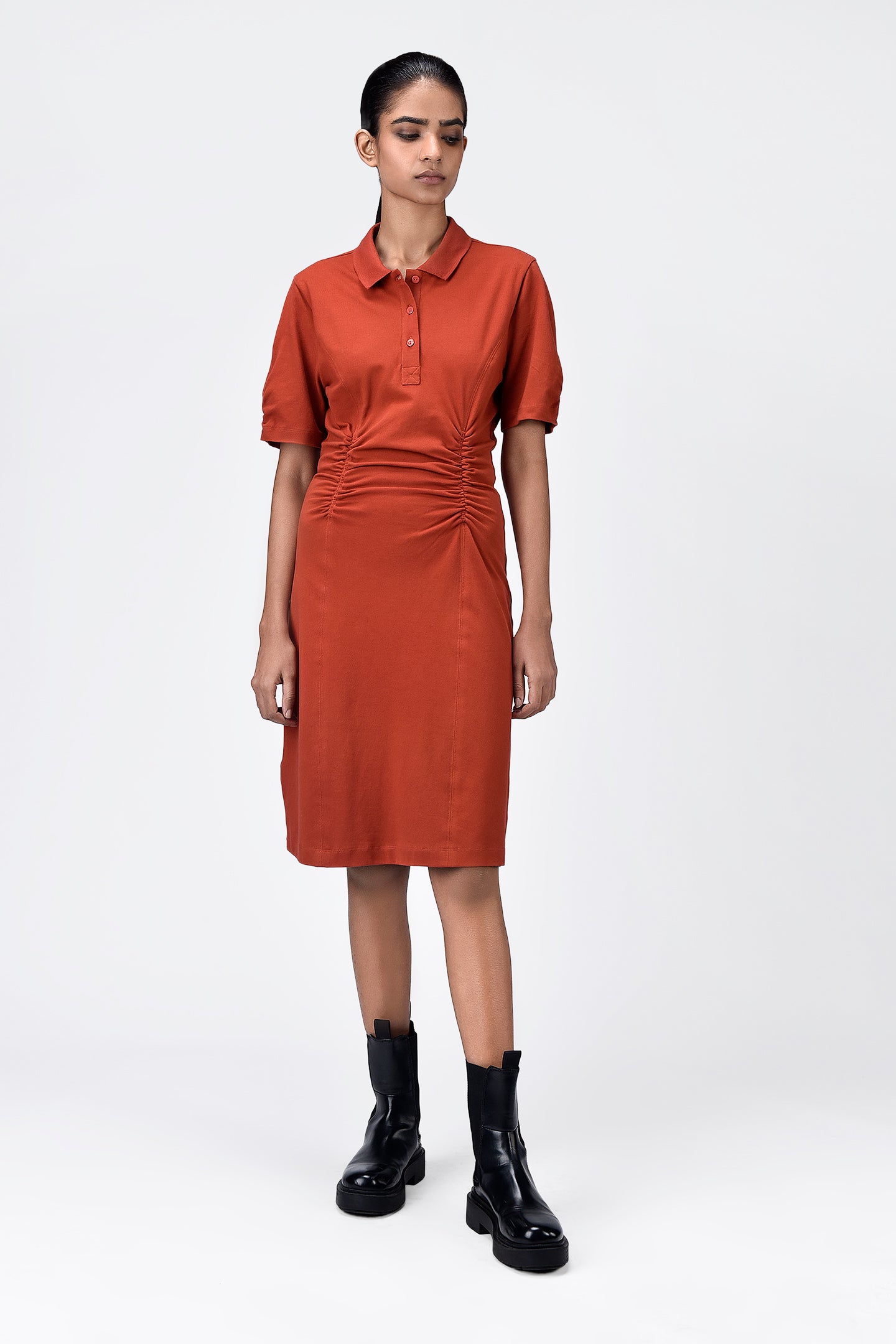 Cotton Pique Polo Dress with Smocked Waist Detail