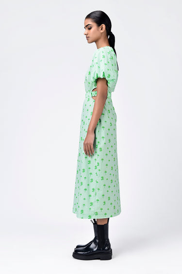 Palm Stripe A-Line Dress with Raglan Sleeves - Genes Lecoanet Hemant