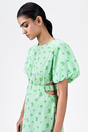 Palm Stripe A-Line Dress with Raglan Sleeves - Genes Lecoanet Hemant