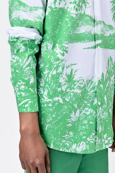 Landscape Print Regular Fit Men's Button-Up Shirt-Spring Green - Genes Lecoanet Hemant