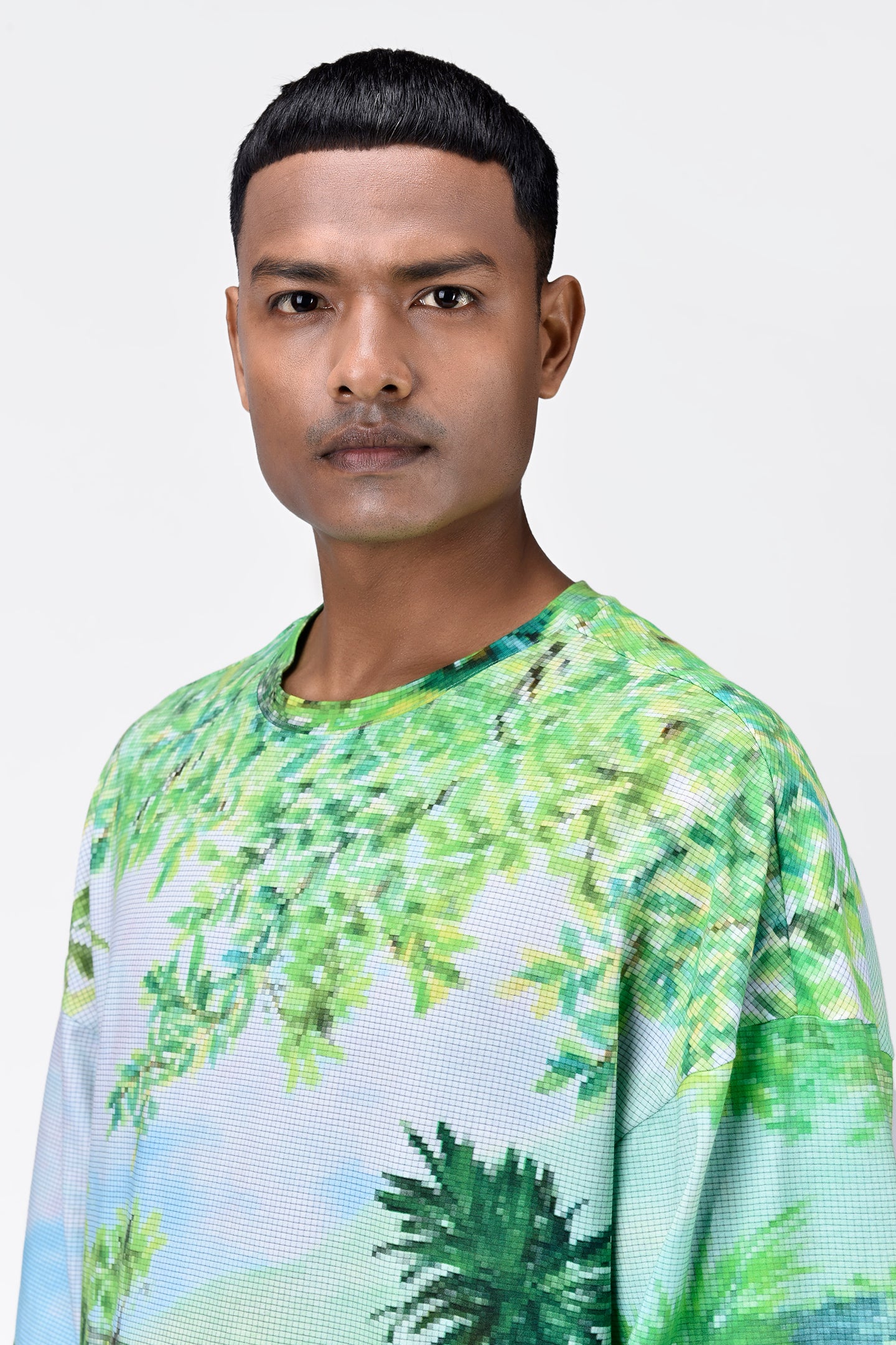 Men's Oversized Pixelated Landscape Print T-Shirt
