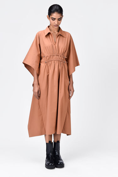 Oversized Cotton Poplin Dress with Front Slit Salmon - Genes Lecoanet Hemant