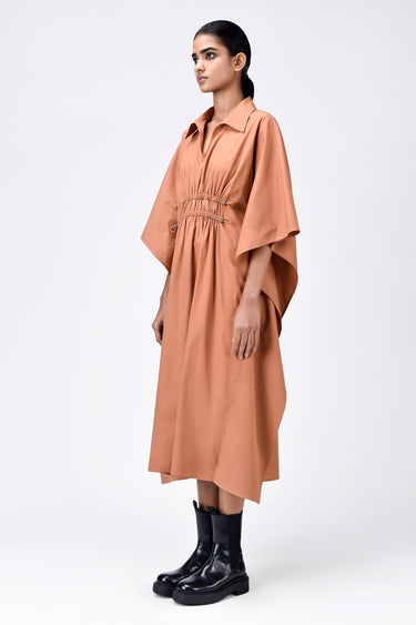 Oversized Cotton Poplin Dress with Front Slit Salmon - Genes Lecoanet Hemant