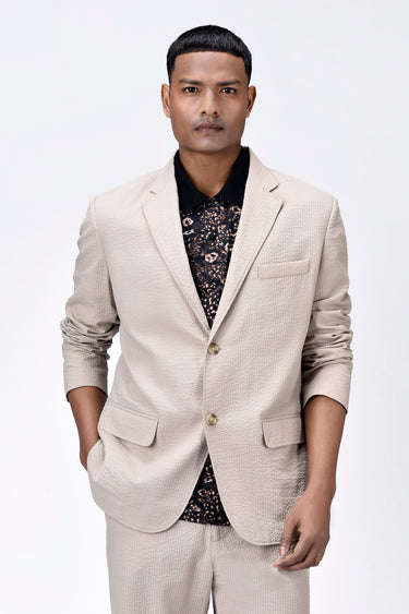 Regular Fit Seersucker Jacket with Flap Pockets