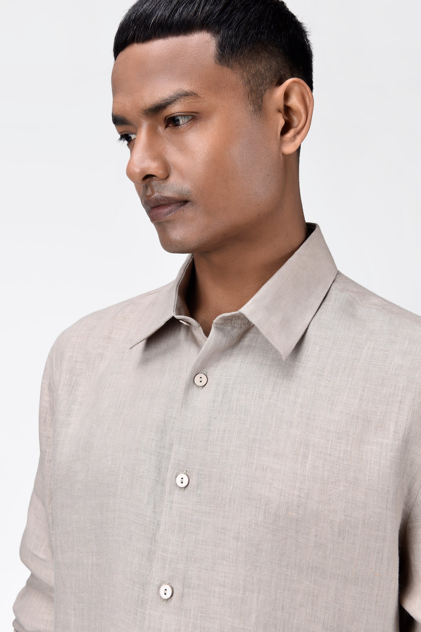 Sand Light Linen Regular Fit Button-Down Shirt