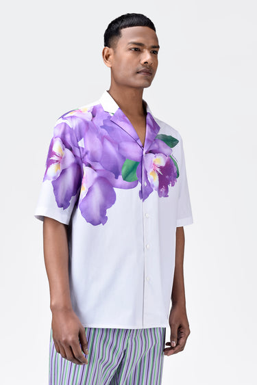 Easy Fit Men's Half Sleeve Shirt With Orchid Floral Print - Genes Lecoanet Hemant