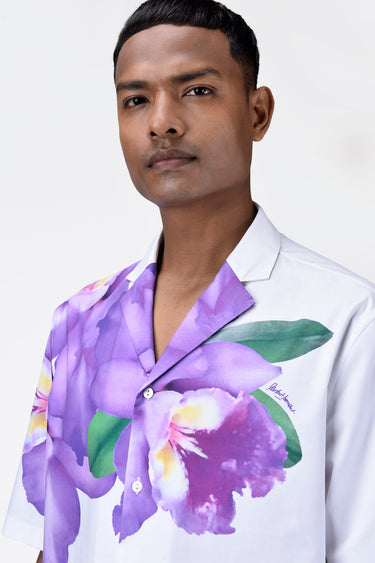 Easy Fit Men's Half Sleeve Shirt With Orchid Floral Print - Genes Lecoanet Hemant