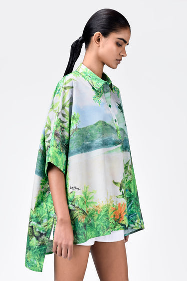 Oversized Cotton Poplin Shirt With Landscape Print - Genes Lecoanet Hemant