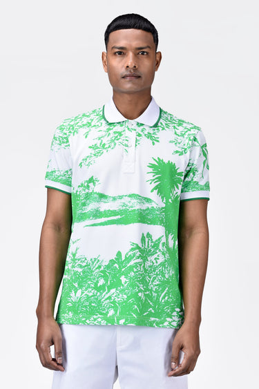Men's Regular Fit Cotton Pique Polo with Contrast Tipping-Spring Green - Genes Lecoanet Hemant