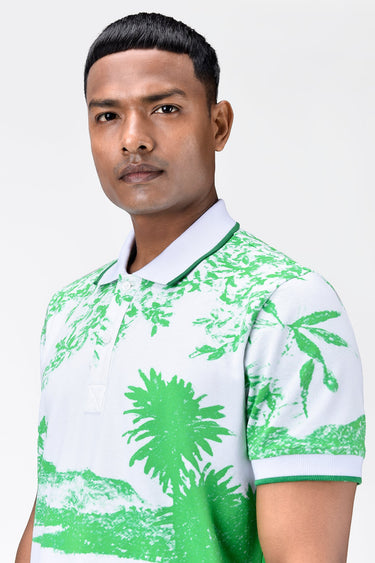 Men's Regular Fit Cotton Pique Polo with Contrast Tipping-Spring Green - Genes Lecoanet Hemant